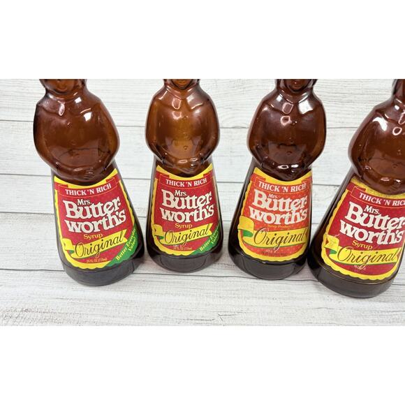 Vintage Mrs. Butterworth’s Syrup Amber Glass Bottle 12&24 Oz w/ Plastic Cap Lot - Picture 3 of 9